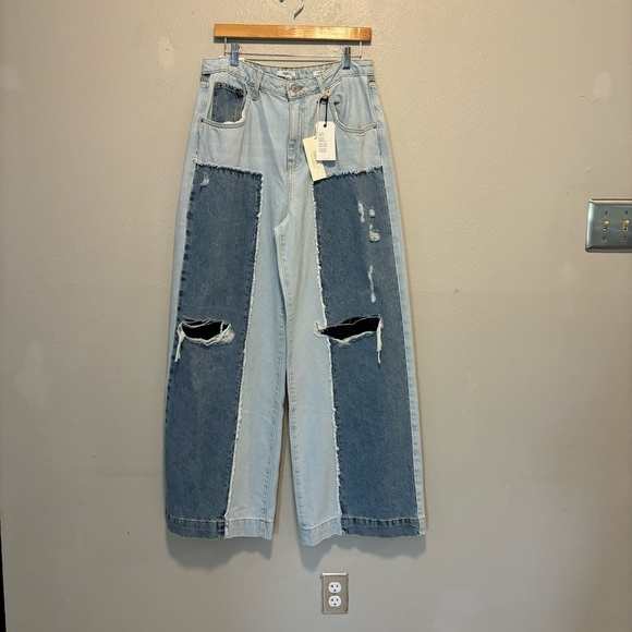 NWT Forever 21 Color-blocked Women’s Low Rise Wide Leg Jeans Size 30 - Picture 6 of 16